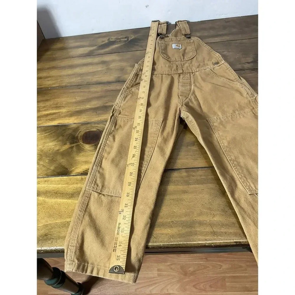 Kids Carhartt Overalls Canvas Bib Double Knee Pants Brown Youth 4 - Picture 9 of 12